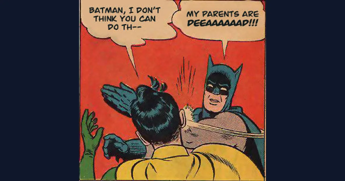 Batman interrupting Robin in the familiar comic speech-bubble panel (reference preview)