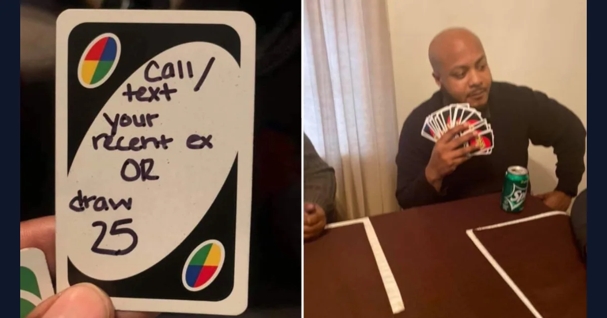 UNO Draw 25 reference showing a wild card and a man holding many cards (reference preview)